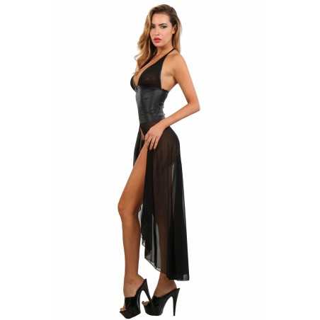 Prestaloveshop Robe Longue Wetlook Voile Corset