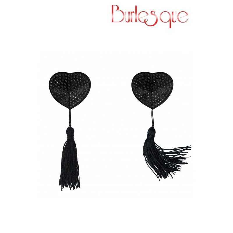 Prestaloveshop Nipple Evans Coeur Noir à Pompon et Mini Strass