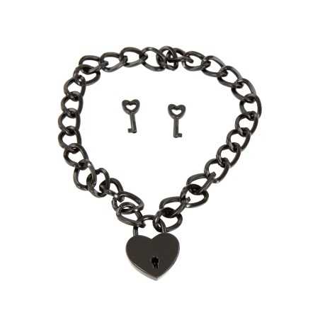 Prestaloveshop Collier Chaine et Coeur Cadenas en Métal