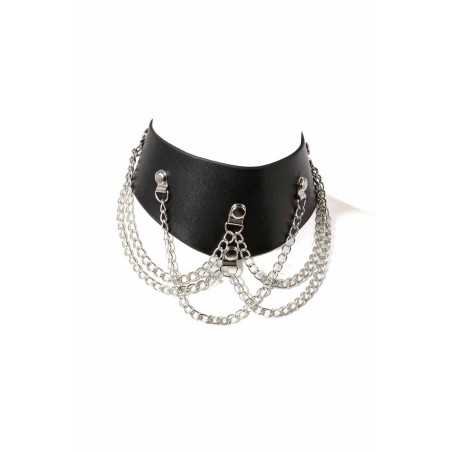 Prestaloveshop Collier Chainette Simili Cuir Noir