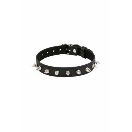 Prestaloveshop Collier Pointe Pics Simili Cuir Noir