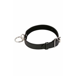 Prestaloveshop Collier Simili Cuir Noir et Anneau