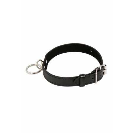 Prestaloveshop Collier Simili Cuir Noir et Anneau