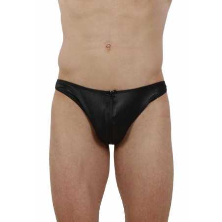 Prestaloveshop String Homme Wetlook Zip Devant Micro Résille Dos