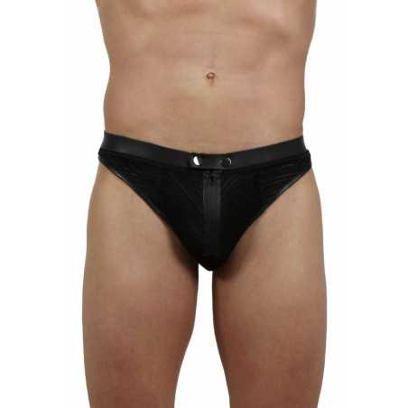 Prestaloveshop String Homme Micro Résille Wetlook Zip Devant