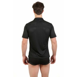 Prestaloveshop Chemise Homme Tissu Perforé Col Bouton Pression