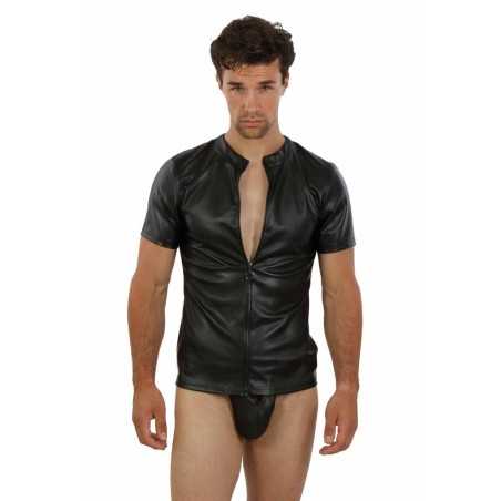 Prestaloveshop Chemise Homme Simili Cuir Manches Courtes Zip