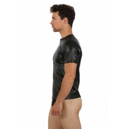 Prestaloveshop Chemise Homme Simili Cuir Manches Courtes Zip