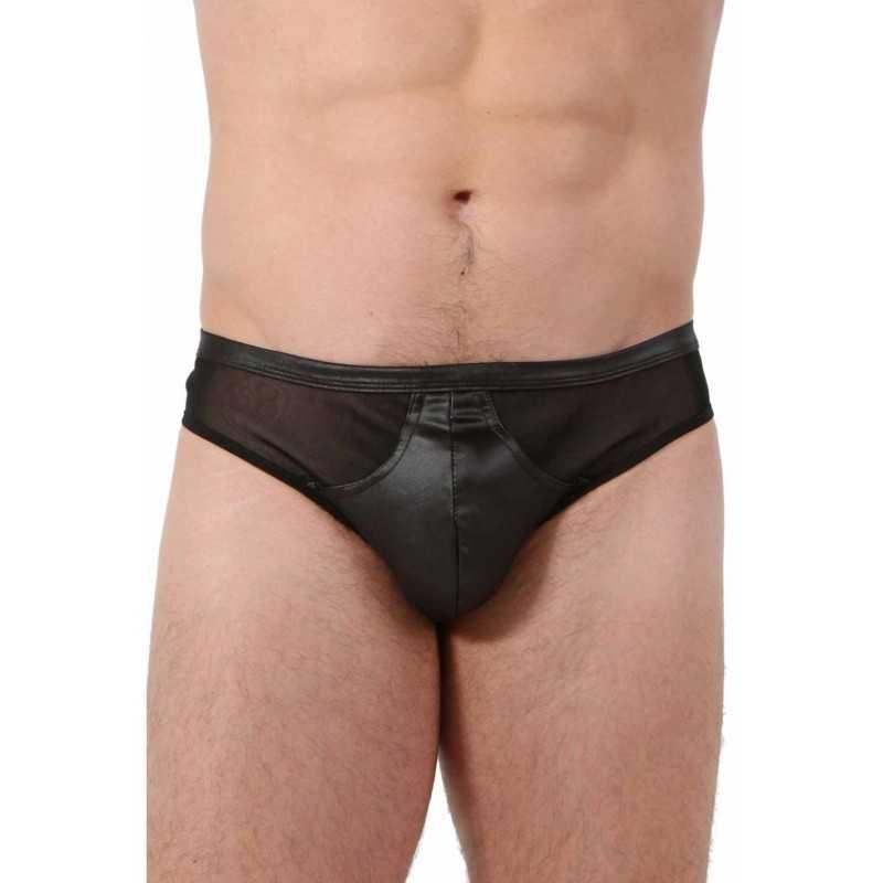 Prestaloveshop String Homme Wetlook Micro Résille Cotés