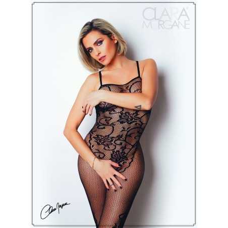 Prestaloveshop Bodystocking Résille Motifs Buste Ouvert Entre