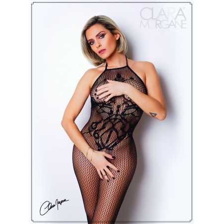 Prestaloveshop Bodystocking Résille Motifs Buste Ouvert Entre