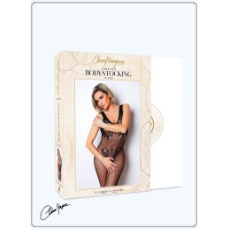 Prestaloveshop Bodystocking Résille et Motifs Fleurs Ouvert