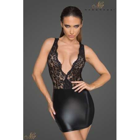 Prestaloveshop Robe wetlook dentelle décolleté profond dos nu