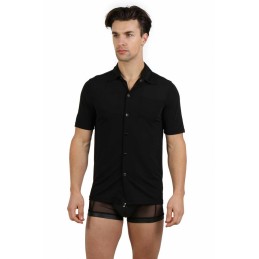 Prestaloveshop Chemise noire manches courtes boutons pression