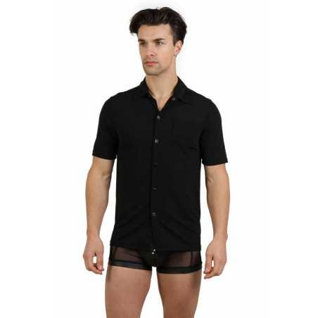 Prestaloveshop Chemise noire manches courtes boutons pression