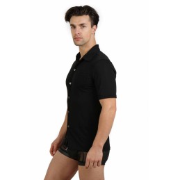 Prestaloveshop Chemise noire manches courtes boutons pression