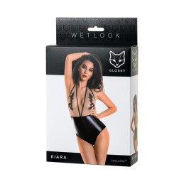 Prestaloveshop Kiara Body wetlook noir et transparence brodée