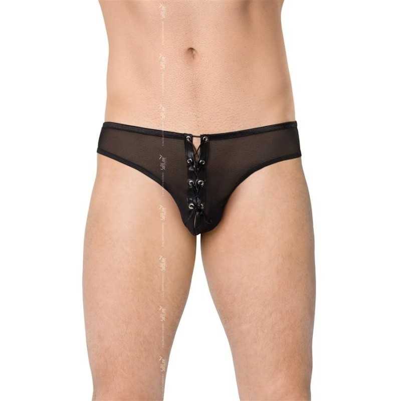 Prestaloveshop Large String noir micro résille lacé devant Homme