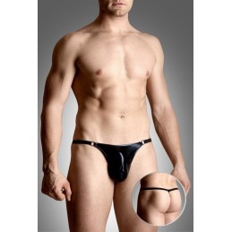 Prestaloveshop String ficelle wetlook noir anneaux cotés Homme