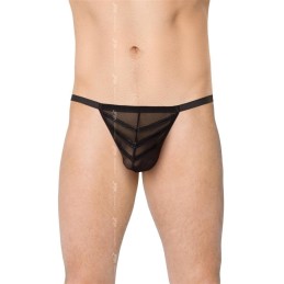 Prestaloveshop String noir bandes wetlook devant Homme