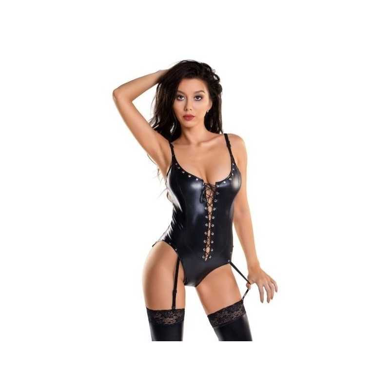 Prestaloveshop Katherin Body Porte Jarretelles Wetlook Noir