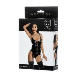 Prestaloveshop Katherin Body Porte Jarretelles Wetlook Noir