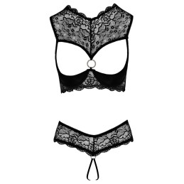 Prestaloveshop Ensemble Dentelle Noire Et Anneaux Strass