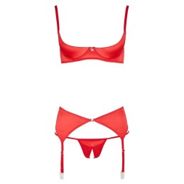 Prestaloveshop Ensemble Satin Rouge Soutien Gorge-String Ouvert