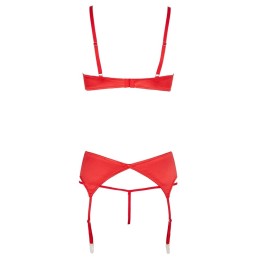 Prestaloveshop Ensemble Satin Rouge Soutien Gorge-String Ouvert