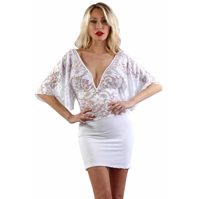 Prestaloveshop Robe blanche haut dentelle