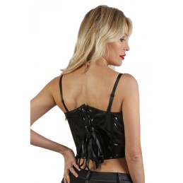 Prestaloveshop Top Corset En Vinyle Noir Lacé Devant Dos