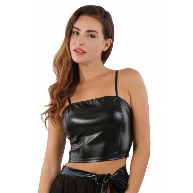 Prestaloveshop Top Simili Cuir Zip au Dos