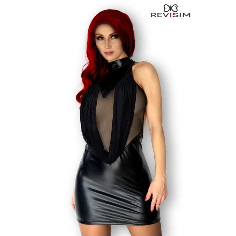 Prestaloveshop Luna Robe Noire Wetlook et Voile Transformable