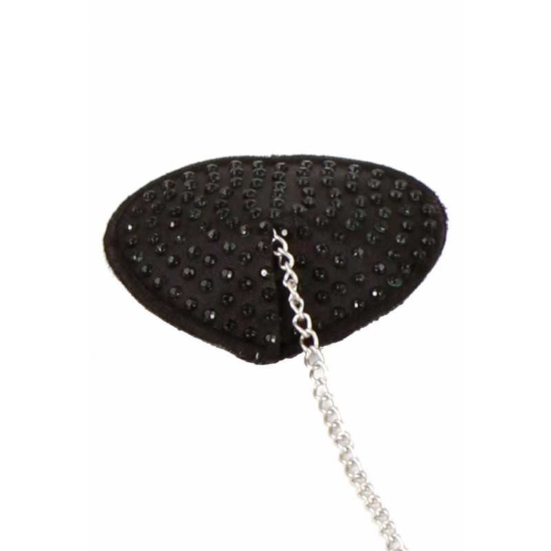 Prestaloveshop Nipple Coeur Noir Strass et Chainette Cache