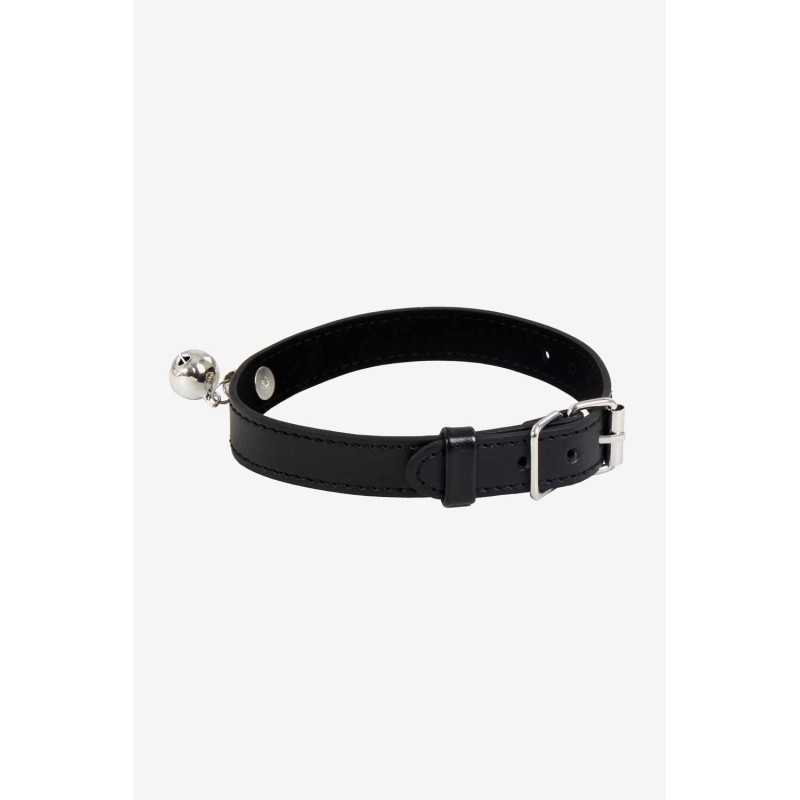 Prestaloveshop Collier Clochette Simili Cuir Noir