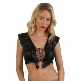 Prestaloveshop Top Wetlook noir volant laçage devant