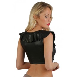 Prestaloveshop Top Wetlook noir volant laçage devant