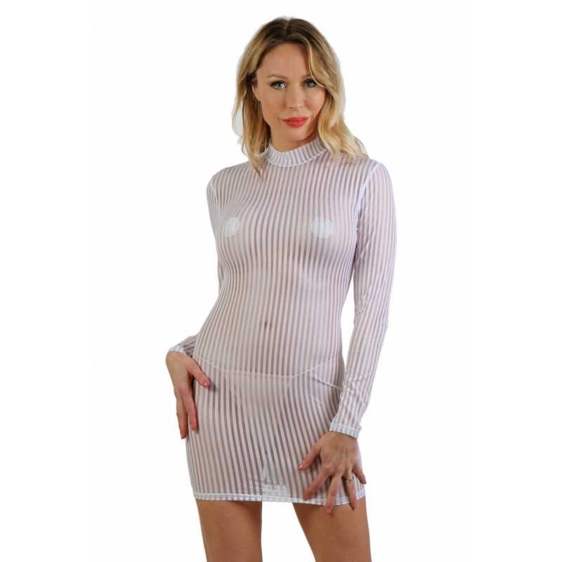 Prestaloveshop Robe blanche bande transparente et opaque