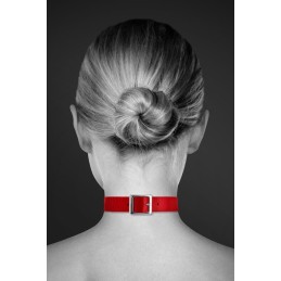 Prestaloveshop Collier Ras de Cou Anneau Argenté et Cuir Rouge