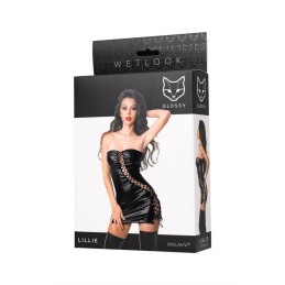 Prestaloveshop Lillie Robe bustier noire wetlook laçage devant