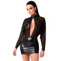 Prestaloveshop Robe mini wetlook micro résille manches longues