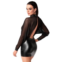 Prestaloveshop Robe mini wetlook micro résille manches longues