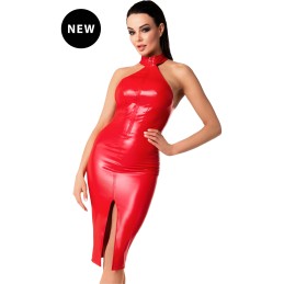 Prestaloveshop Robe mi longue wetlook rouge ras de cou zip