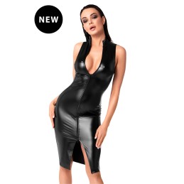 Prestaloveshop Robe mi longue wetlook décolleté zip devant F337