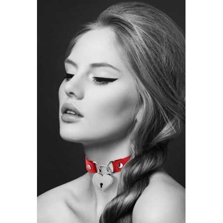 Prestaloveshop Collier Rouge Ras de Cou Cadenas Coeur Argenté